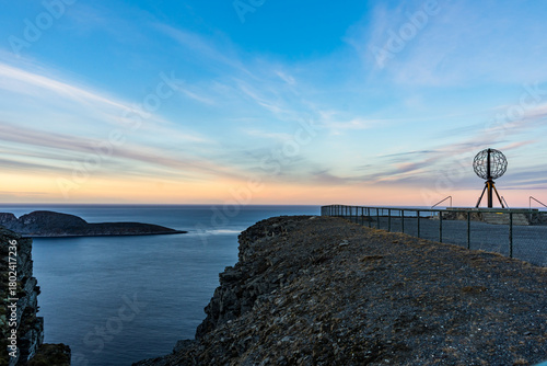 Sunset over nordkapp, north cape, mageroya mahkaravju island, norway