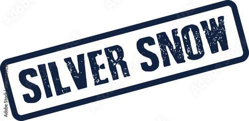 A blue grunge rectangular rubber stamp displaying the beautiful wintery text Silver Snow