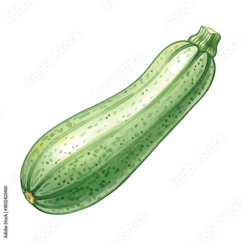 Watercolor zucchini illustration, healthy vegetable isolated on white