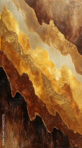 Rich Gold and Brown Colors Blend in Textured Layers, Creating a Striking Abstract Artwork