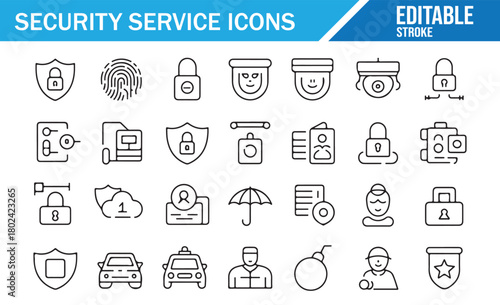 Clean stroke protection icons for apps, networks, and cloud systems