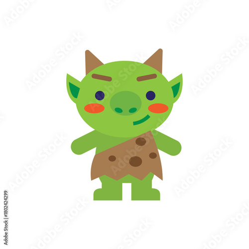 Charming and playful green cartoon creature with small horns, an adorable fantasy character illustration