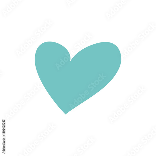 A simple hand-drawn turquoise heart icon isolated on a white background, a flat vector symbol of love