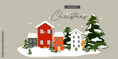 merry Christmas greetings Cozy Holiday Houses in a Snowy Winter Village