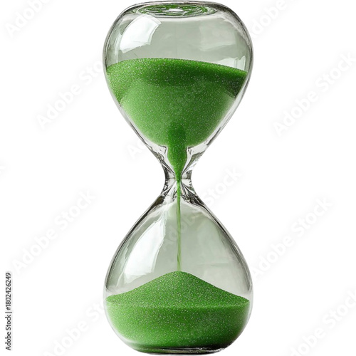 Find green sand hourglass time management tool for deadline countdown and productivity timer concept image