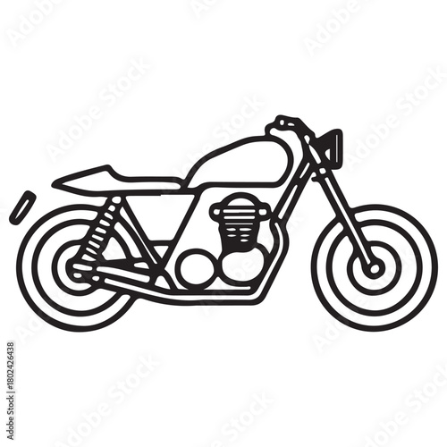 Line Art Motorcycle Illustration: Retro Vehicle Design on White
