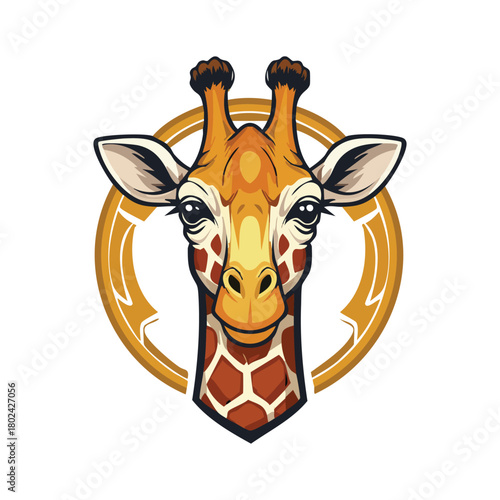 Giraffe mascot – vector illustration of giraffe head inside circular frame