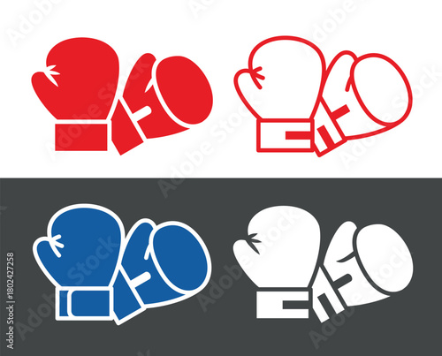 Boxing gloves icon. Part of a boxer's or fighter's equipment. Symbol of strength, punching, or a competitive match. A sporting attribute.