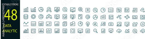 Data analytics icon set. Containing database, statistics, analytics, server, monitoring, computing, network and more. Vector illustration