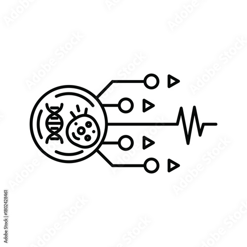 Genetics and virus analysis with data output line icon design