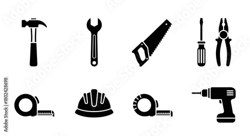 Essential tools silhouette set for construction and diy projects