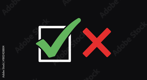 Green check mark and red cross on black background for decision-making