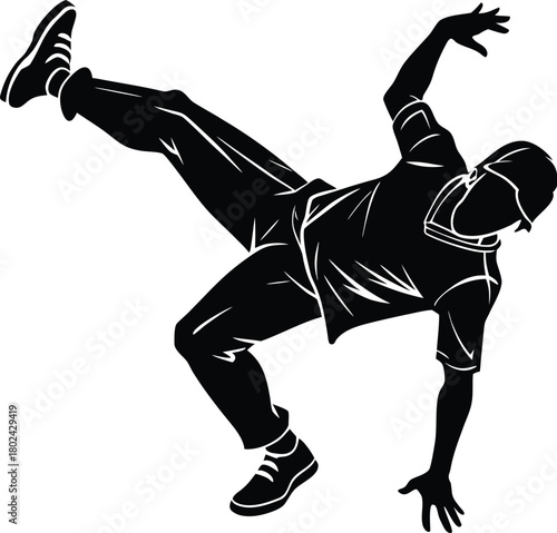 Male Breakdance Freeze Silhouette vector capturing dynamic frozen street dance poses, perfect for posters, apparel, branding, choreography projects, social media, urban art, and creative designs.
