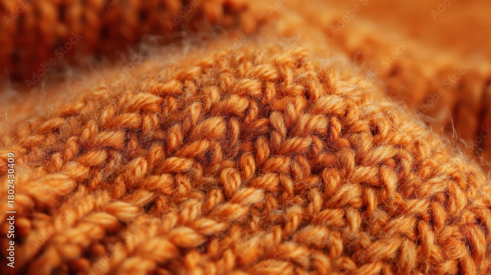 Fototapeta premium Closeup view of thick orange handknitted texture in fall setting
