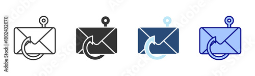 Phishing Icon Set. Designed In Multi Style