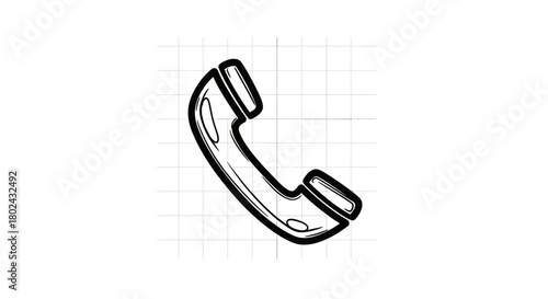 Retro telephone receiver outline on grid background for classic communication design