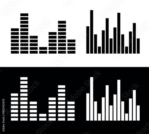 An equalizer or sound icon. A sound wave, spectrogram (sonogram), or diagram. A symbol for sound volume. A screen or player attribute. A symbol for sound, speech (voice), or music. 