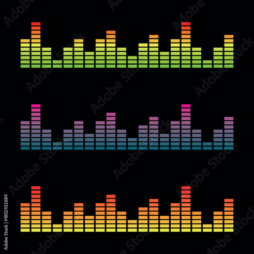 An equalizer or sound icon. A sound wave, spectrogram (sonogram), or diagram. A symbol for sound volume. A screen or player attribute. A symbol for sound, speech (voice), or music. 