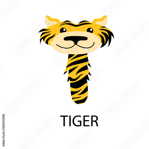 Creative design concept of the letter T as a cute tiger for an educational zoological font