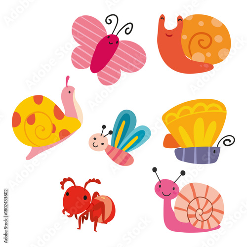 Cute Cartoon Insects and Snails Illustrations Adorable Wildlife Characters