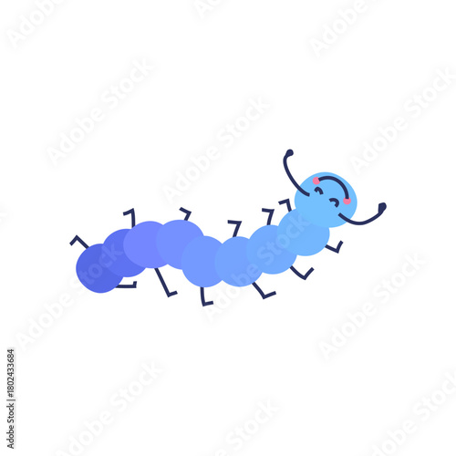 Cute Blue Caterpillar Vector Art, Cartoon Insect with Happy Expression