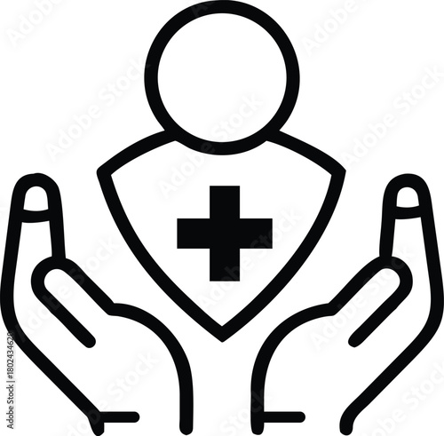 health care life insurance icon set people safety shield assurance vector with medicals cross sign illustration for web and app