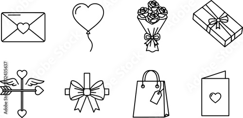 Romantic line art collection perfect for Valentine's Day designs and heartfelt greetings, ideal for expressing love and affection with elegant simplicity