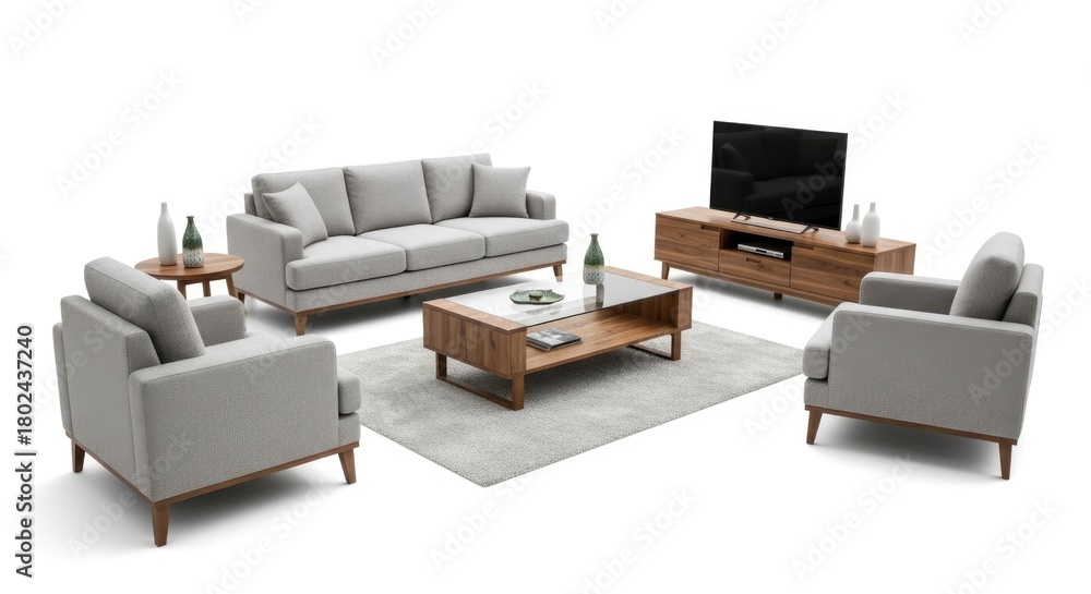 Fototapeta premium Living Room Furniture Set with Sofa, Chairs, Tv Stand
