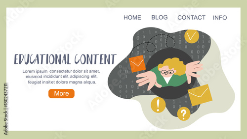 Educational content, back to school concept, education, landing page, hand drawn vector illustration.