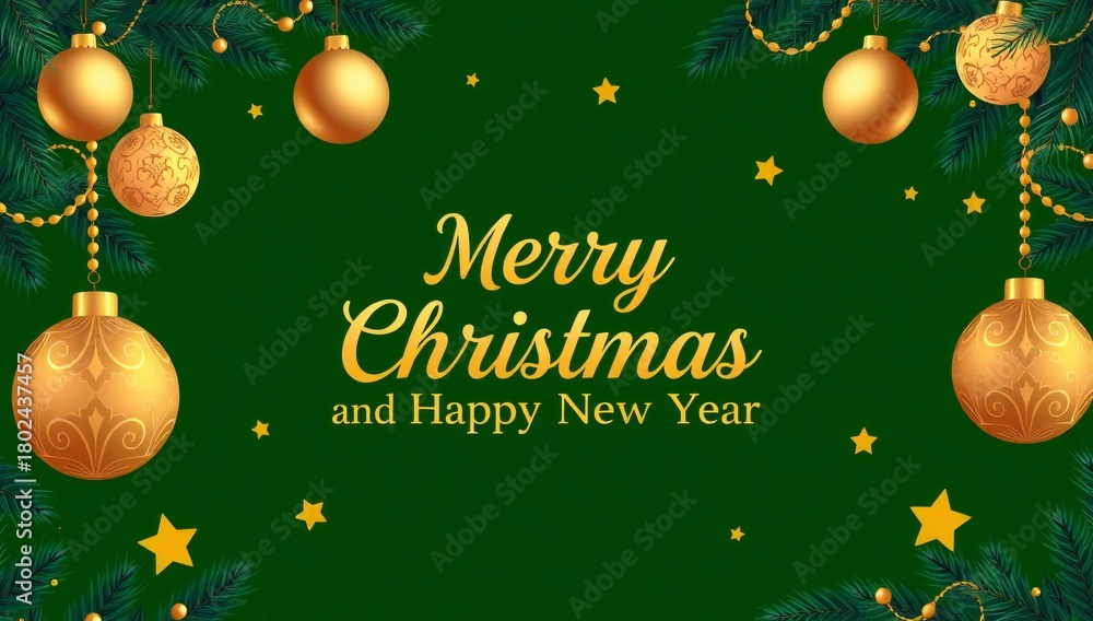 Fototapeta premium Elegant merry christmas and happy new year greeting with golden ornaments
