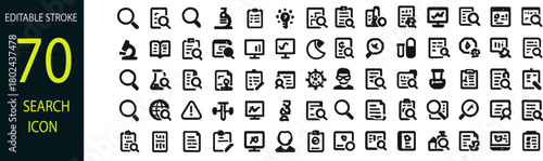 Research outline icon set. Editable stroke. vector illustration
