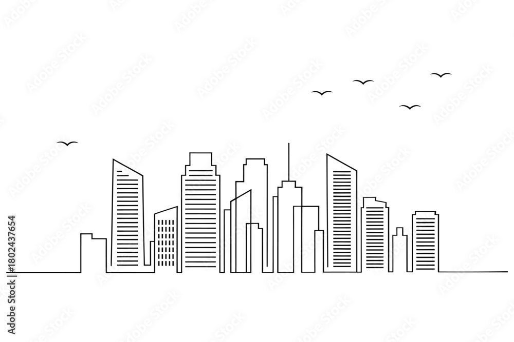 Obraz premium Minimalist line drawing of a modern city skyline