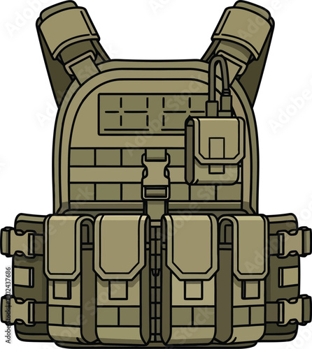 Tan Tactical Vest with Pouches and Radio Attachment military army