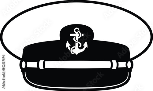 Black and white captain's hat with anchor emblem and band nautical navy