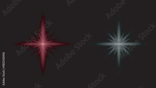 Two contrasting starbursts illuminate the dark background with radiant light