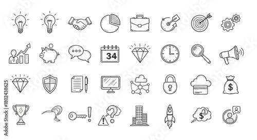Creative outline business icons: innovative and trendy line art set for success