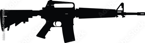 Black silhouette of an assault rifle on a white background weapon firearm