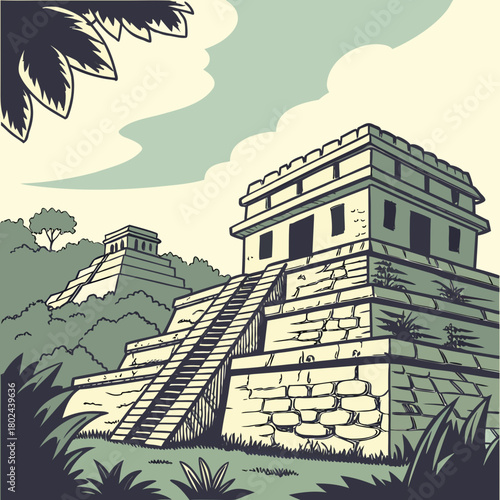 Ancient mayan pyramids in a lush jungle setting
