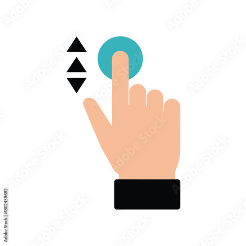 Hand touching a circular button with up and down arrows