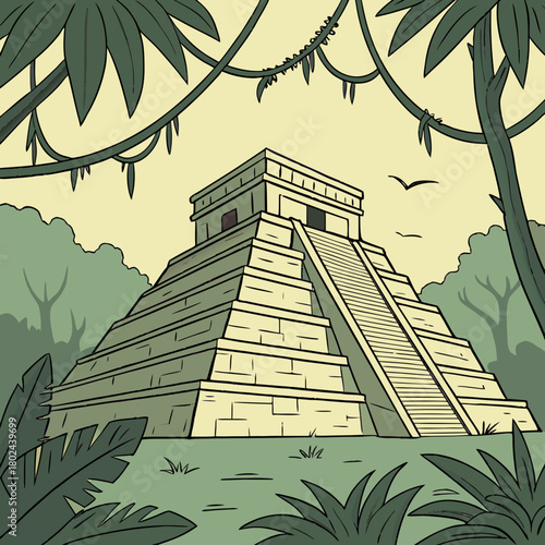 Ancient mayan pyramid in a lush jungle setting