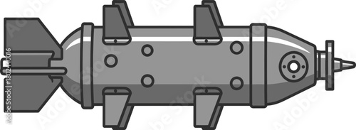 Gray cartoon bomb with fins and circular details weapon explosive