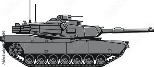 Gray military tank with tracks and cannon on white background vector illustration vehicle army