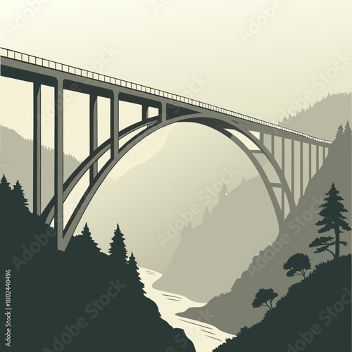 Majestic arch bridge spanning a serene river valley