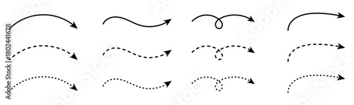 Curved Arrows Set - Smooth, Dashed, and Dotted Line Arrow Styles for Direction and Highlighting.