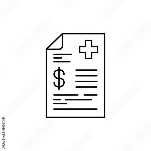 Medical bill document with dollar sign and cross