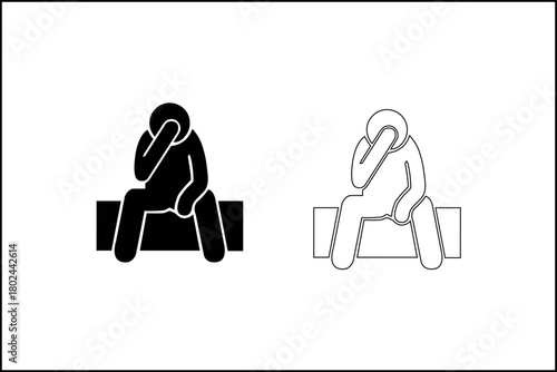 Person sitting with head in hands, looking distressed or thoughtful isolated on