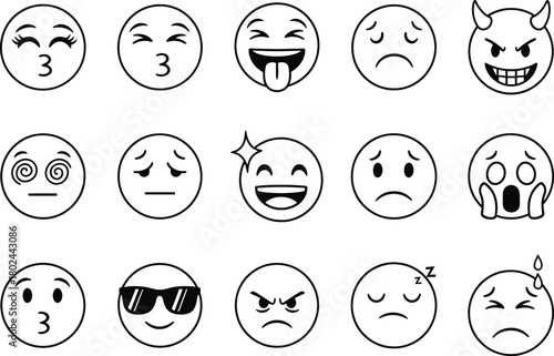 Collection of hand drawn emoji faces expressing various emotions