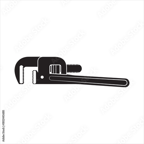 Adjustable Pipe Wrench Spanner Vector Icon Black Silhouette Isolated on White Background