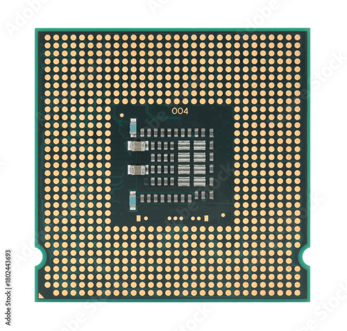 Close-up microprocessor isolated on transparent background. High-detail electronic component perfect for technology, hardware design, engineering visuals, and educational projects