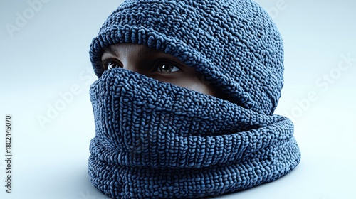 A beautifully crafted blue knit cap and scarf set perfect for cold weather adventures